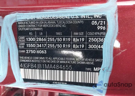 2021 Mercedes-Benz Gle 350 from USA, damaged, VIN 4JGFB4JB1MA484655